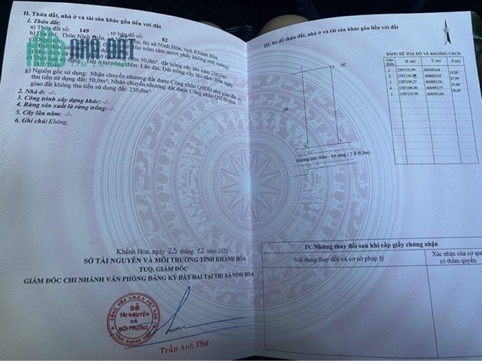 Bán lô đất Thôn Ninh Điền  xã Ninh Thọ thị xã Ninh Hòa Nam Vân Phong