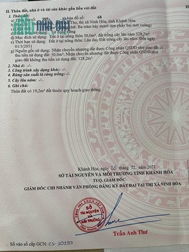Bán lô đất thôn Lạc An xã Ninh Thọ thị xã Ninh Hòa Nam Vân Phong