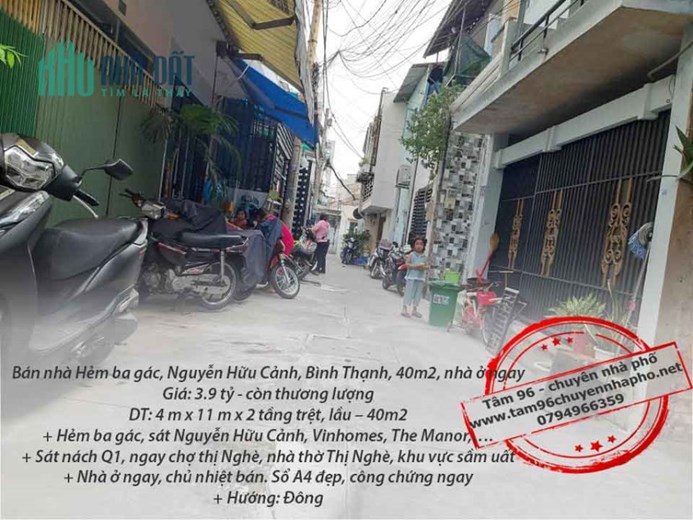 Bán nhà Hẻm ba gác, Nguyễn Hữu Cảnh, Bình Thạnh, 40m2, nhà ở ngay