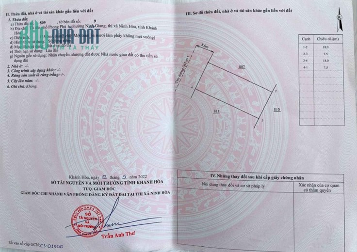 Cần bán đất vuông đẹp trung tâm thị xã Ninh Hòa quy hoạch an toàn
