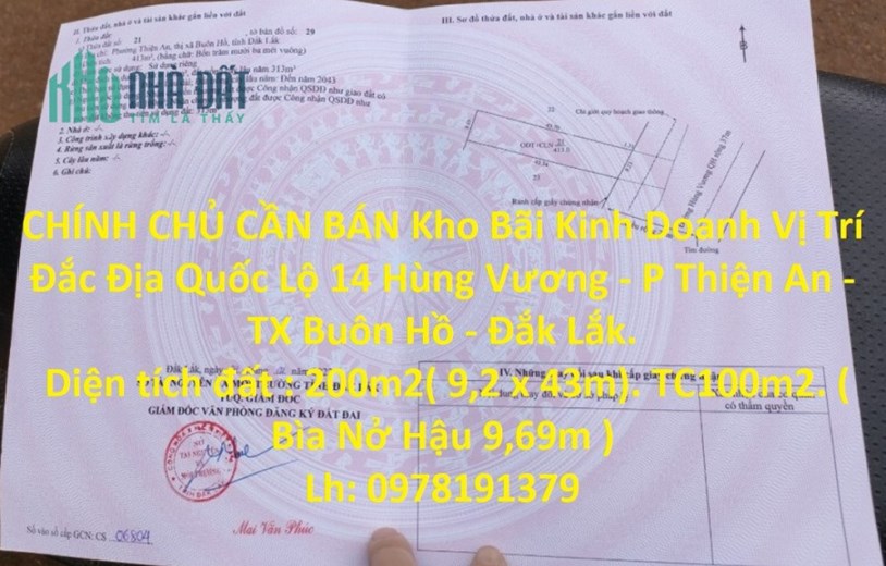 CHÍNH CHỦ CẦN BÁN Kho Bãi Kinh Doanh Vị Trí Đắc Địa Quốc Lộ 14, Buôn Hồ Đăk Lăk