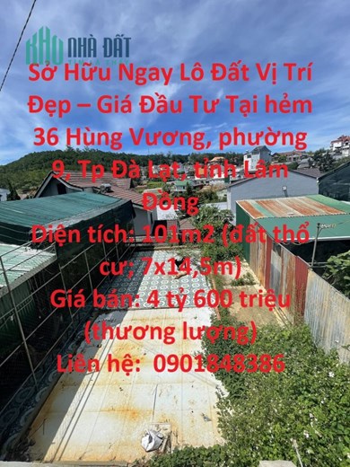 Sở Hữu Ngay Lô Đất Vị Trí Đẹp – Giá Đầu Tư Tại Phường 9, TP Đà Lạt