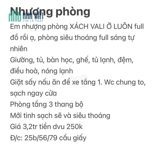 Nhượng phòng full đồ sách vali ở luôn tại Cầu Giấy