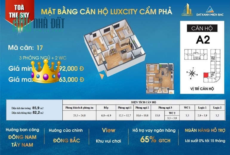 Bán căn hộ 3 ngủ tại TP Cẩm Phả Quảng Ninh (Dự án Luxcity Cẩm Phả)