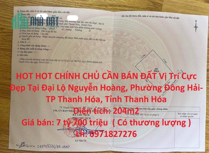 HOT HOT CHÍNH CHỦ CẦN BÁN ĐẤT Vị Trí Cực Đẹp Tại Đông Hải- TP Thanh Hóa