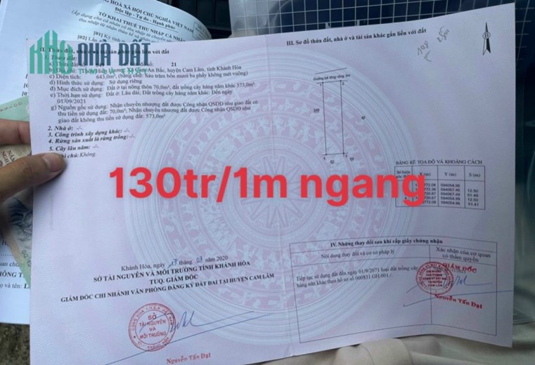 Đất Cam An Bắc khu bàn cờ giá chỉ 130tr/met ngang