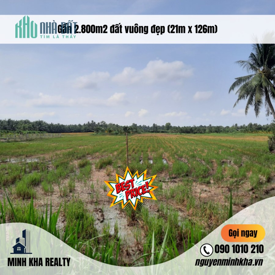 Bán 2.800m2 (21m x 126m) đất mặt tiền Gò Công Tây đường Nguyễn Thìn giá chỉ 1.5tr/m2 LH 090 1010