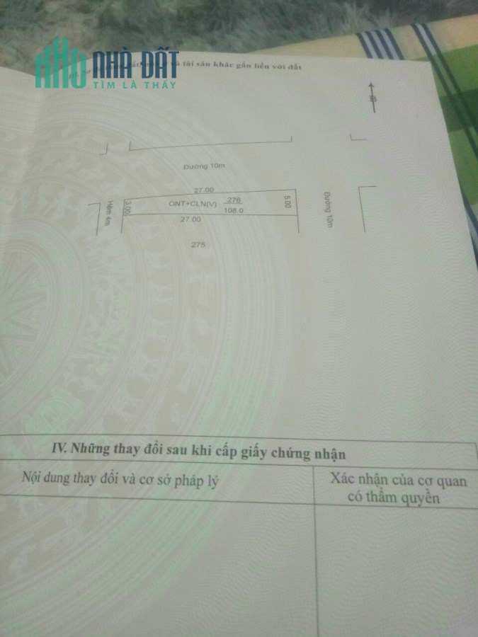 Bán 108m2 đất X.Trường Tây, H.Hòa Thành, T.Tây Ninh, SHR, 490tr. Lh:0942582202 :