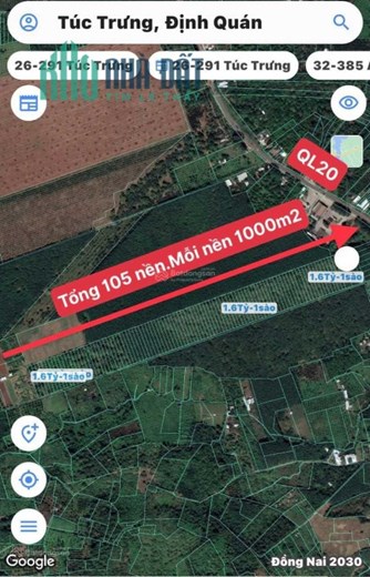 Đất biệt thự vườn mặt tiền Quốc Lộ 20 ,Đồng Nai ,1.6 tỷ/ lô