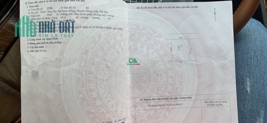 Bán đất Nam Hồng Đông Anh – 60m giãn dân – Ô tô tránh – MT hơn 5m