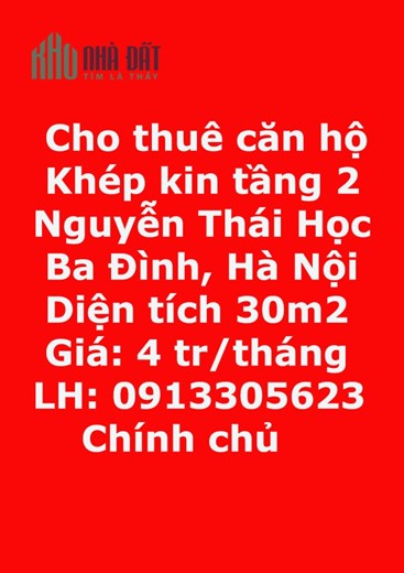 Cho thuê căn hộ khép kin tầng 2 phố Nguyễn Thái Học, gần Cửa Nam.