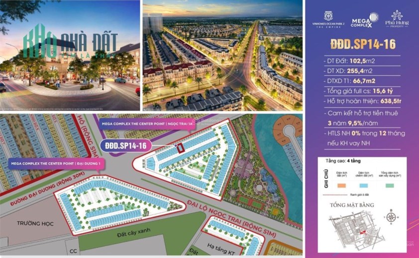 Độc quyền shophouse nhà phố MegaComplex trục đại lộ Ngọc Trai, căn góc Siêu hot, tặng gói nội thất
