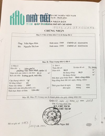 Bán Nhà 5x17m, 1/ 10m Đường Tân Thới Nhất 1, Quận 12