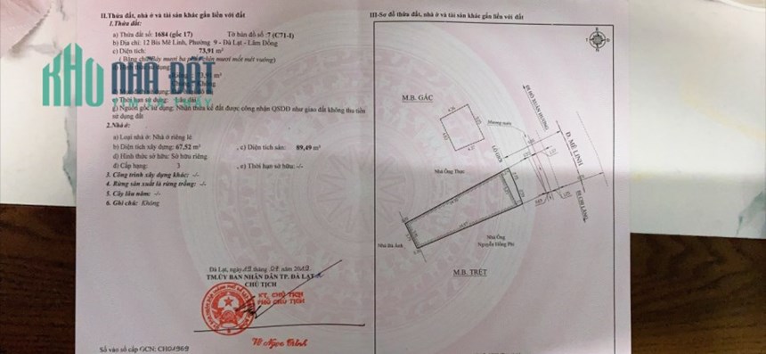 Cần bán gấp nhà cấp 4 mặt tiền đường Mê Linh - P.9 - Đà Lạt - Lâm Đồng.