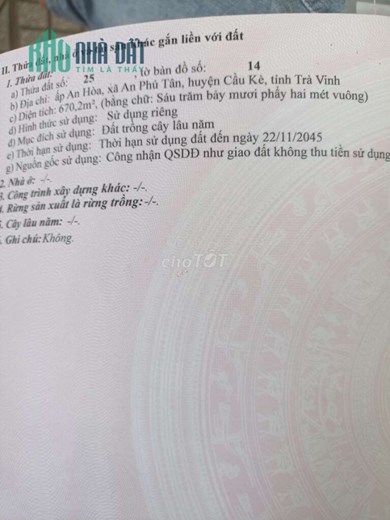 CHÍNH CHỦ BÁN NHANH Đất  Đắc Địa Tại  Xã An Phú Tân, Huyện Cầu Kè, Trà Vinh