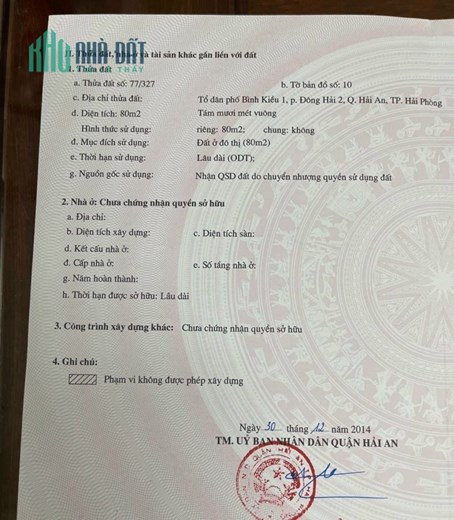 Bán đất mặt đường số 1148 Nguyễn Bỉnh Khiêm diện tích 80m cực đẹp GIÁ 4.16 tỉ