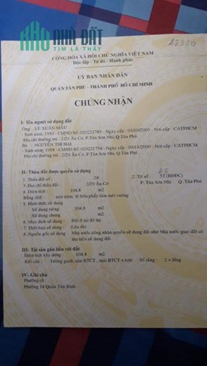 Chính chủ cần bán nhà mặt tiền 973 Âu Cơ ,Tân Sơn Nhì, Tân Phú TP. Hồ Chí Minh