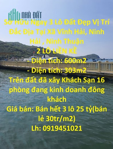Sở Hữu Ngay 3 Lô Đất Đẹp Vị Trí Đắc Địa Tại Xã Vĩnh Hải, Ninh Hải , Ninh Thuận