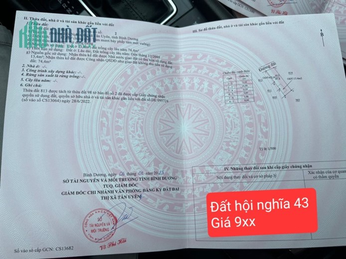 Bán đất mặt tiền đường phường hoà lợi thị xã tỉnh bình dương. Gần đường DT741 vị trí đẹp diện tích
