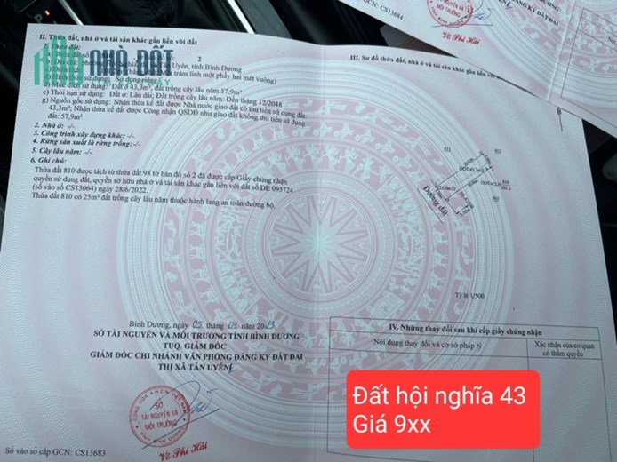 Bán đất mặt tiền đường phường hoà lợi thị xã tỉnh bình dương. Gần đường DT741 vị trí đẹp diện tích