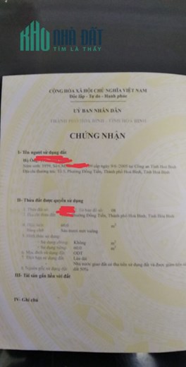 Cần bán lô đất 60m2, mặt đường Nguyễn Thái Học, Hòa Bình