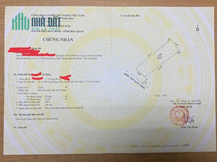 Cần bán lô đất diện tích 75,6m2, đường Phan Đình Phùng, Tp. Hòa Bình