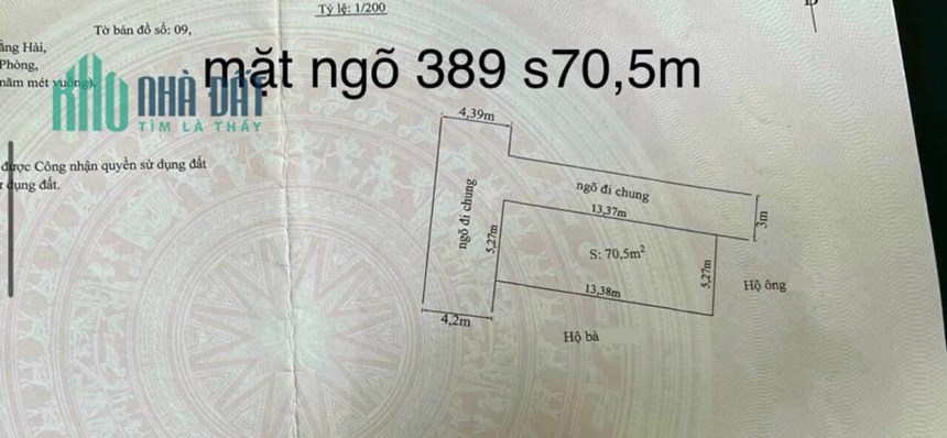 Bán đất mặt ngõ 389 Đằng Hải, diện tích 71m, lô góc cực đẹp GIÁ 40.5 tr/m ngõ ô.tô