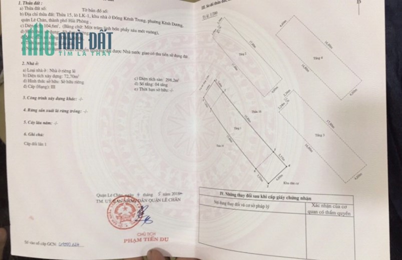 Bán nhà diện tích 105m x 4 tầng mặt đường Hoàng Ngọc Phách - Lê Chân GIÁ 7.1 tỉ cực đẹp