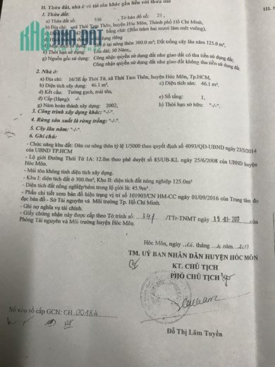 Bán đất tặng nhà tại xã Thới Tam Thôn- HÓC MÔN