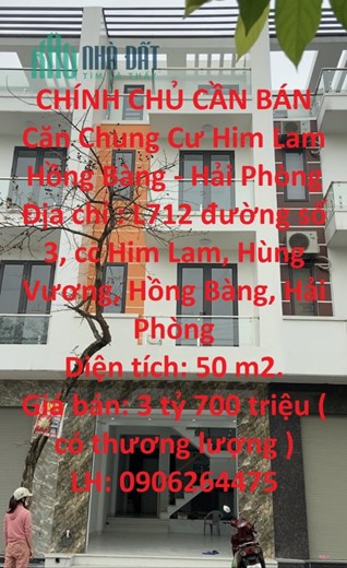 CHÍNH CHỦ CẦN BÁN Căn Chung Cư Him Lam Hồng Bàng - Hải Phòng