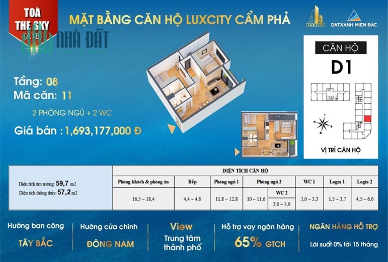 Bán căn hộ chung cư 2 ngủ rẻ nhất thị trường tại Cẩm Phả Quảng Ninh