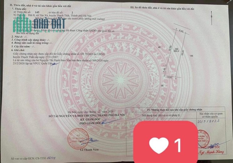 Nhà em cần tiền bán nhanh lô đất tại Thôn 8, Tân Xã
