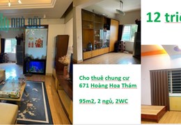 Cho thuê chung cư 671 Hoàng Hoa Thám Ba Đình, 95m2, 2 ngủ, 2VS, chỉ 12tr