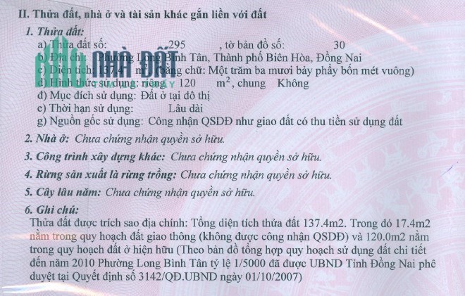 Bán đất Phường Long Bình Tân, TP Biên Hòa, Đồng Nai