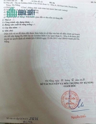 Bán lô 42b2.26 golden hills Đà Nẵng