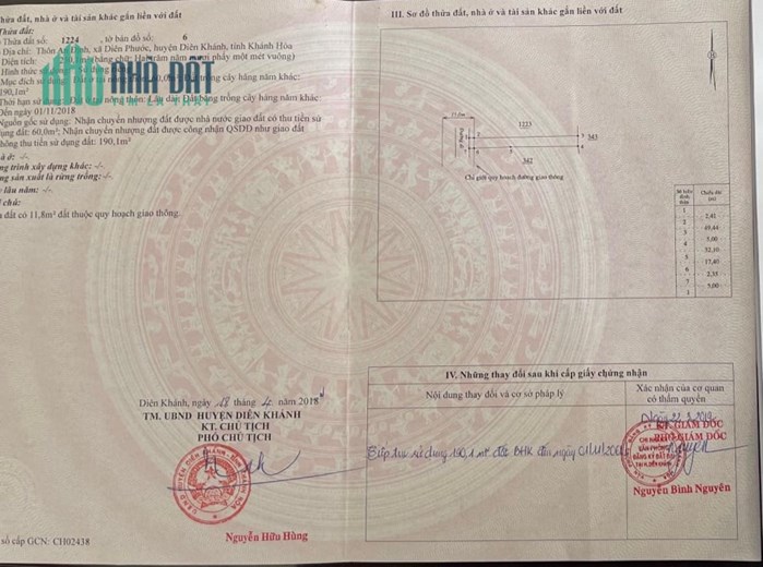 Đất mặt đường nhựa An Định - Diên Khánh