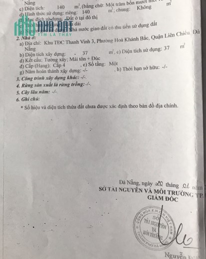 Bán nhà cấp 4 và 3 p trọ đường sử hy nhan, liên chiểu , đà nẵng dt 140m2 ngang 7m, đường 5m5 lề 3m