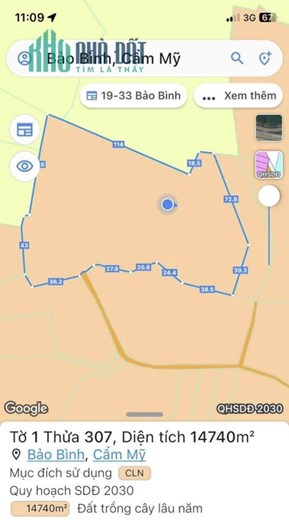 Bán đất Bảo Bình, Cẩm Mỹ, Đồng Nai: 14.740m2, giá 330k/m2