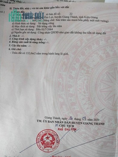 CHÍNH CHỦ bán đất CLN nằm trên tuyến quốc lộ N1 tại xã Phú Lợi, huyện Giang Thành, KG