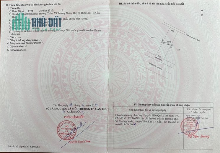 Còn 1 nền duy nhất tại chợ thương mai trường xuân, huyện thới lai, Tp Cần ThơCô Đồng: 0915998839