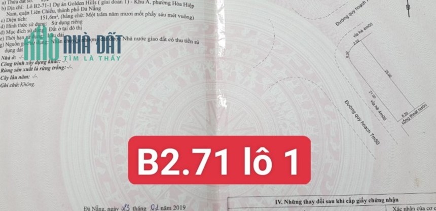 Bán đất 2 mặt tiền b2.71 lô 1 golden hills. Đà nẵng  vị trí kinh doanh giá cực tốt
