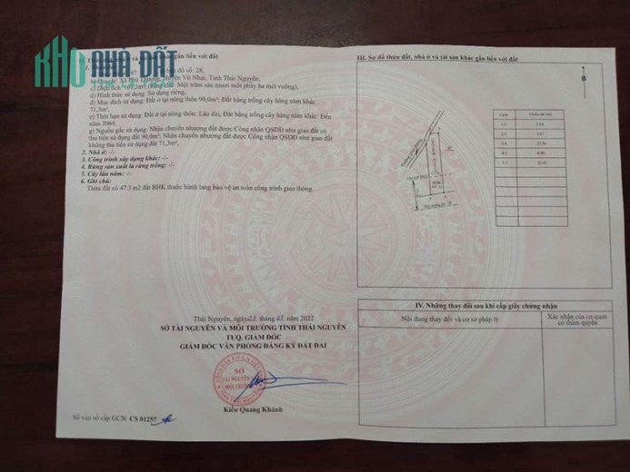 Chính chủ bán 163m2 đất vị trí mặt tiền bám QL 1B, Võ Nhai Thái Nguyên.