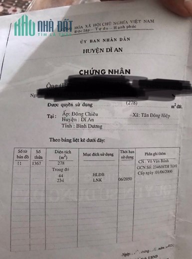 Cần bán Nhà 1 lầu 1 trệt tại Ấp Đông Chiêu - Huyện Dĩ An - Tỉnh Bình Dương