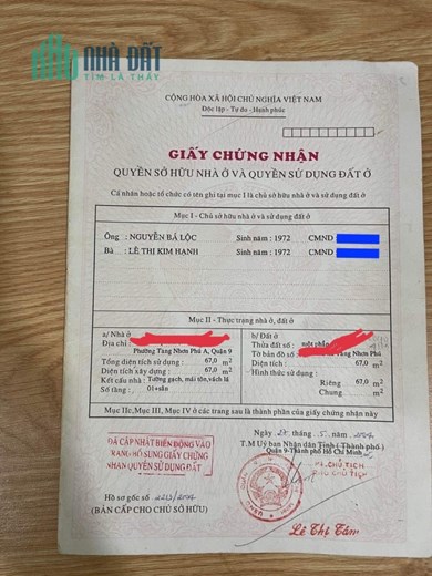 Nhà hẻm đường 102 tăng nhơn phú A, diện tích 67m khu trung tâm