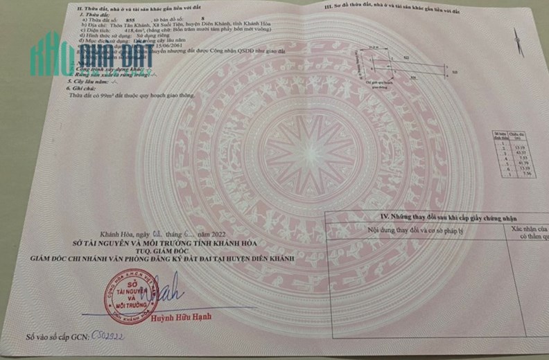 1302. Mặt tiền Hương Lộ 39  Suối Tiên - Diên Khánh CẦN BÁN NHANH GIÁ TỐT