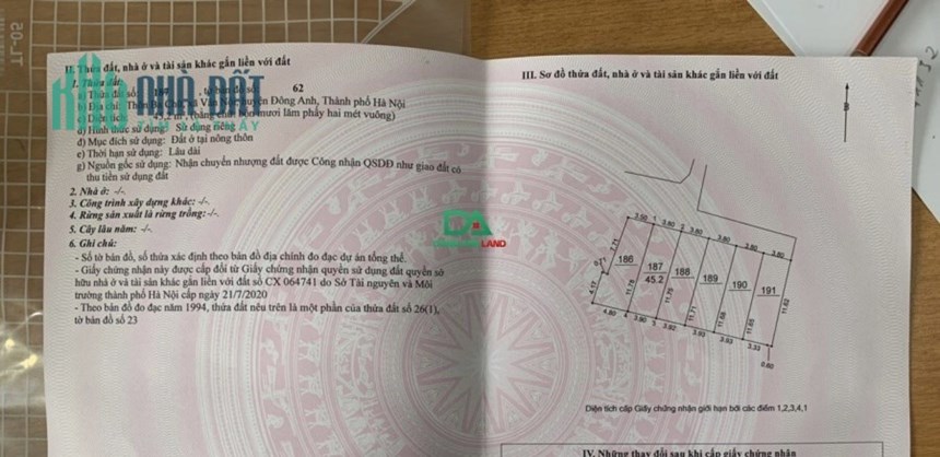 Chính chủ gửi bán 45m đất thôn Ba Chữ, Vân Nội, Đông Anh. giá 3x đường ô tô