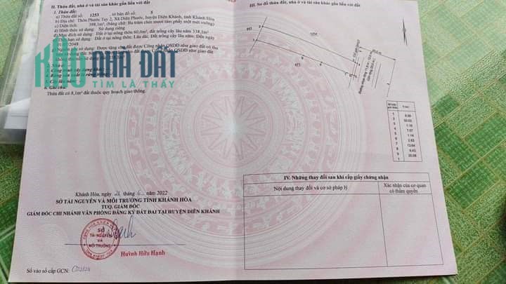Bán đất MT đường Thành Hồ, Diên Phước giá 7tr/m2