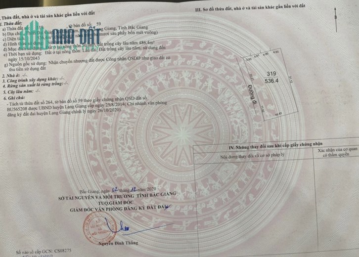 ĐẤT TẠI ĐẠI LÂM, H. LẠNG GIANG, BẮC GIANG. Giá chỉ 6xx
