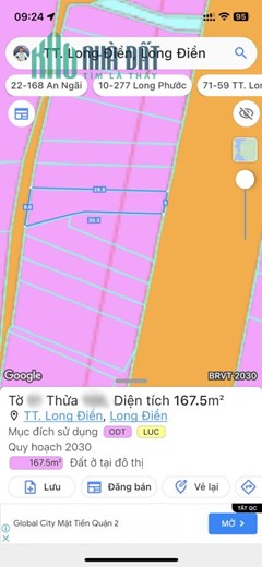 Lô 5 x 30m, NH: 8.6m, mặt tiền đường hàng me số 14 Trung Tâm Thị Trấn Long Điền.