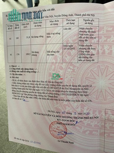 Bán 52m Đất Xóm Ba xã Vân Nội Đông Anh giá đầu tư 3x